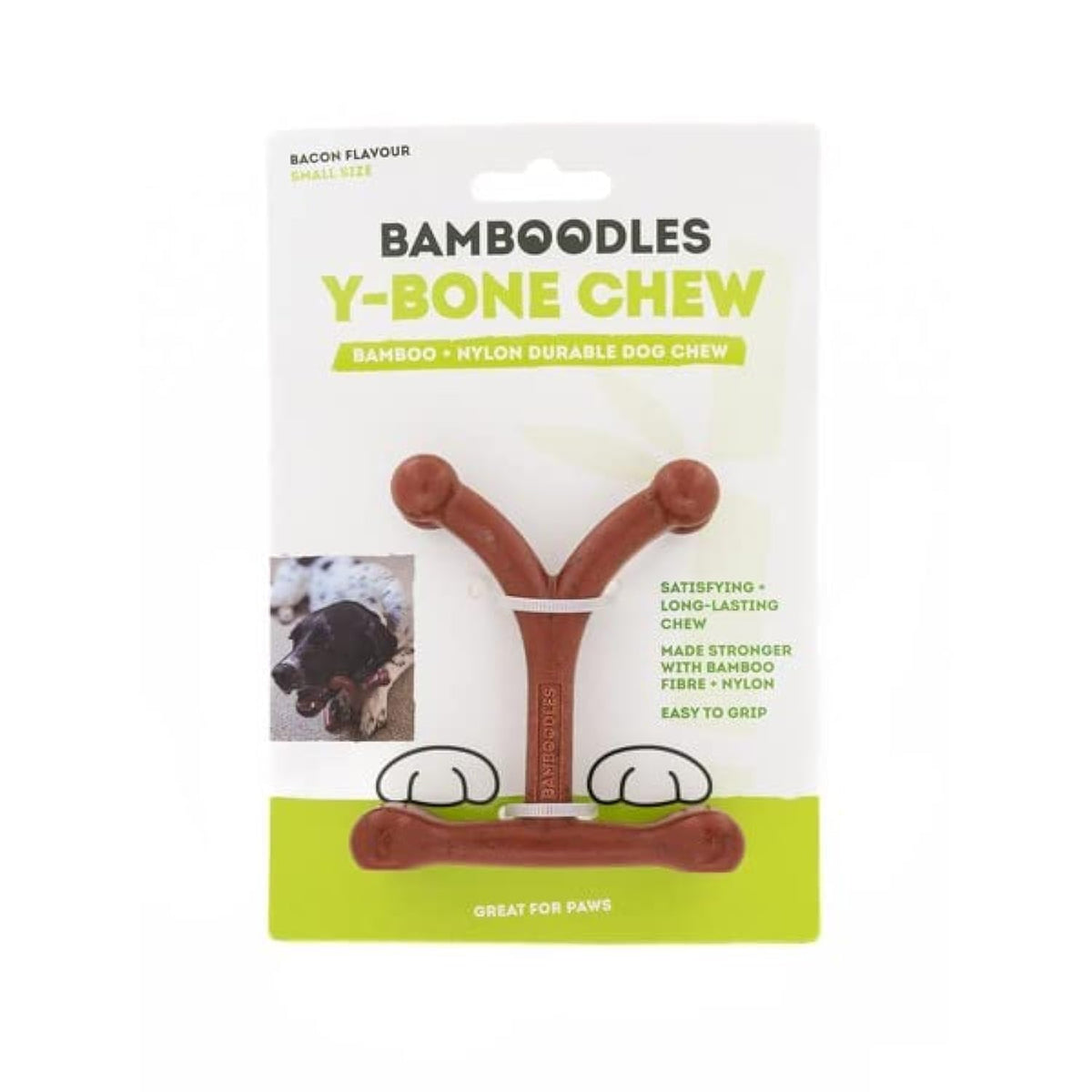 Bamboodles Y-Bone Dog Chew Toy | Bacon Flavour | Durable Chew for Small Dogs | Long Lasting Natural Dog Toy to Help Support Healthy Chewing