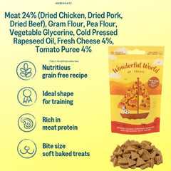 Wonderful World of Treats Variety Dog Treat Pack - 6 Flavours, Beef and Chicken Burgers, Salmon Maki, Pepperoni and Meat Feast Pizza, Carrot Cake 6 x 50g treat bags